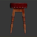 Wooden Stool With Red Leather Seat Silver Studs On Carved Wooden Legs