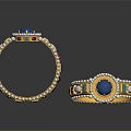 Elegant Gold Bracelets Adorned With Sapphire Emerald Ruby Gemstones And Pearls 3d model