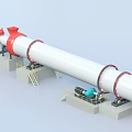 Industrial Rotary Kiln Equipment With White Body Red Ends Base Ladders Railings And Motor Drive