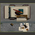 Street Portrait Cart With Decorative Brushes Street Lamp Stone Pavement And Easel Displays