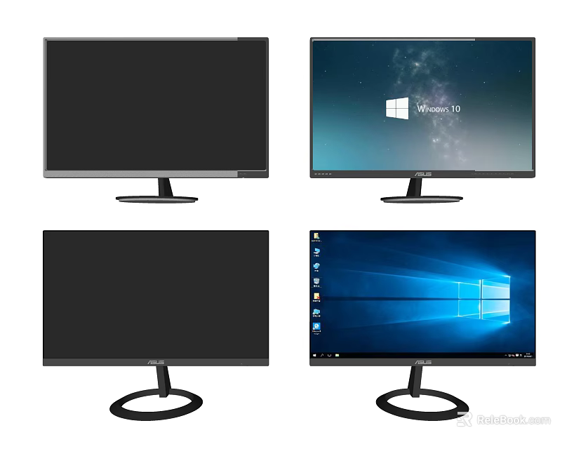 Multiple Desktop Computer Monitors With Windows OS Display And Black Screen Modes 3d model 