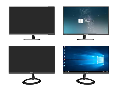 Multiple Desktop Computer Monitors With Windows OS Display And Black Screen Modes 3d model