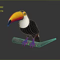 Vibrant Toucan with Yellow Orange Beak Black Body and White Throat Perched on Wooden Branch