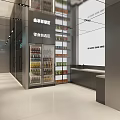Modern Internet Cafe Interior With Self-service Tea Area And Beverage Shelves