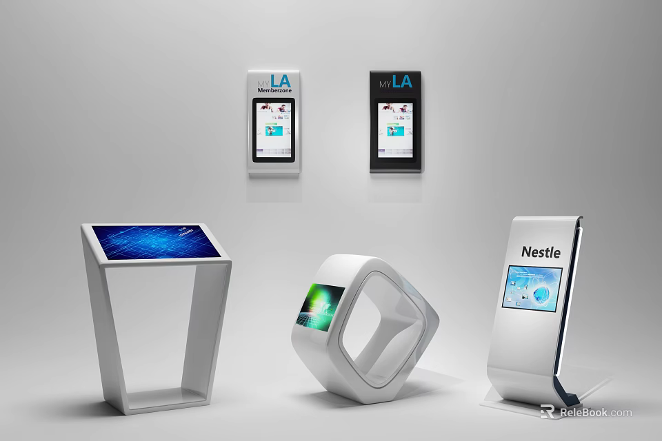 Public Facilities With Various Touch Screen Kiosks Featuring LA And Nest Branding Design 3d model 