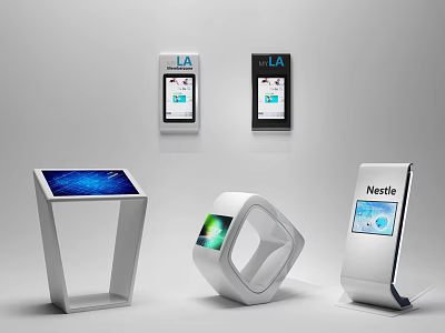 Public Facilities With Various Touch Screen Kiosks Featuring LA And Nest Branding Design 3d model