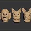Three Detailed Animal Head Sculptures With Cat And Rabbit Ears Design
