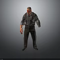 3D Male Creature Character With Red Face Gray Shirt Striped Pants And Suspenders