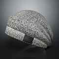 Heather Gray Textured Knit Beanie With Ribbed Edge And Leather Patch 3d model