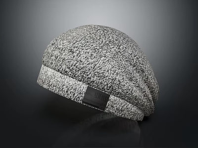 Heather Gray Textured Knit Beanie With Ribbed Edge And Leather Patch 3d model