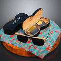 Gucci Sunglasses In Case On Floral Cloth And Wooden Base For Daily Use