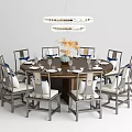 Elegant Round Dining Table Set With Chairs Chandelier And Table Settings 3d model