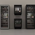 Multiple Modern Wine Refrigerators With Glass Doors Storing Wine Bottles And Shelves