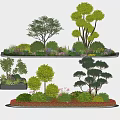 Layered Flower Bed Planters with Various Trees Green Bushes and Decorative Plants