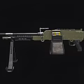 Military Green Machine Gun With Wooden Stock Bipod And Ammunition Belt