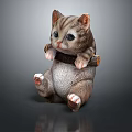 Adorable Kitten Stuffed Toy Sitting Hugging Body with Collar Brown White Fur Dark Background