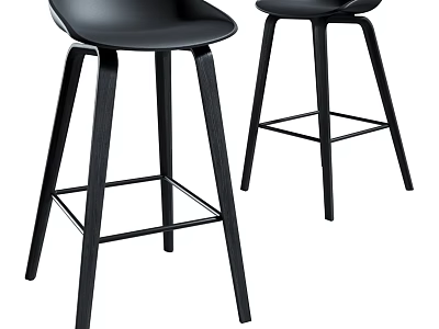 Set Of Two Black Modern Bar Stools With Wooden Legs For Kitchen Counter 3d model