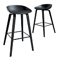 Set Of Two Black Modern Bar Stools With Wooden Legs For Kitchen Counter