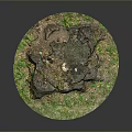 Round Natural Ground With Black Stone Green Grass Mud And Small Scattered Stones