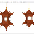 Traditional Chinese Red Chandelier with Multi Layered Roof and Pagoda Like Structure