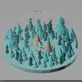 Decorative Snow Globe With Blue Trees Tents And Miniature Winter Scene Reflection