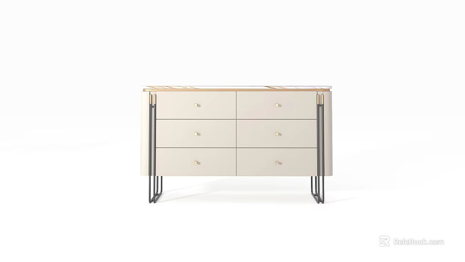 Modern Entryway Console Cabinet With Multiple Drawers And Metal Frame Legs Design 3d model