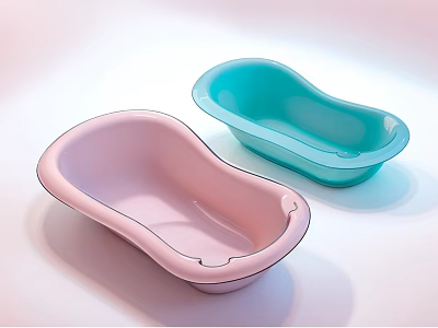Pastel Pink And Blue Bathtubs With Smooth Curved Design For Bathroom Interior 3d model