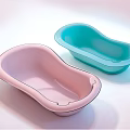 Pastel Pink And Blue Bathtubs With Smooth Curved Design For Bathroom Interior