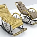 Woven And Perforated Rocking Loungers With Black Metal Frame In Beige And Brown
