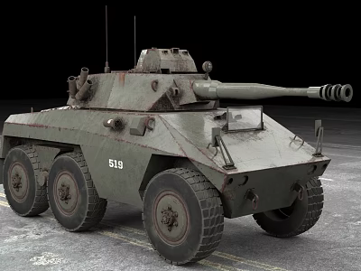 Six Wheeled Military Tank In Rusty Green With Cannon And Number 510 On Asphalt 3d model