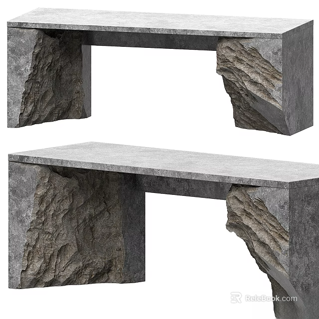 Modern Gray Dining Table Featuring Rock Texture Legs And Smooth Tabletop 3d model 