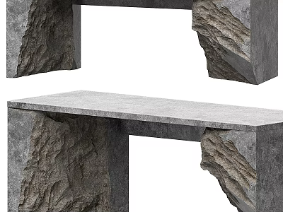 Modern Gray Dining Table Featuring Rock Texture Legs And Smooth Tabletop 3d model