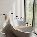 Modern Bathroom With Freestanding Tub And Scenic View