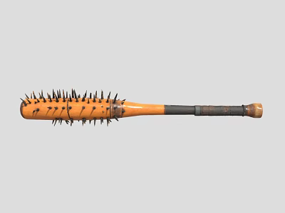 Spiked Weapon Wooden Bat With Metal Spikes And Dark Brown Handle Design 3d model