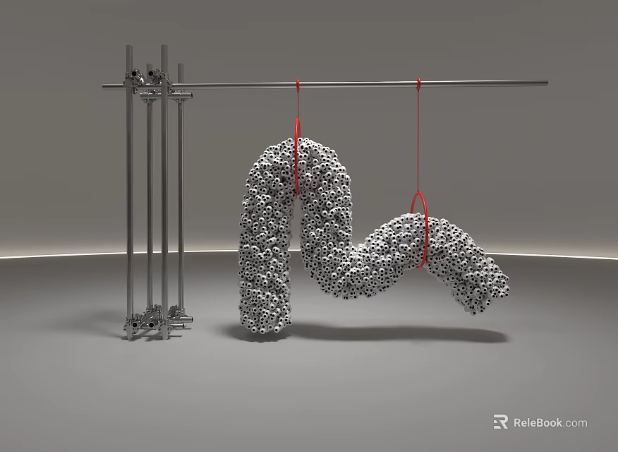 Ornamental Sculpture Combination Featuring Metal Stand And Hanging Curved Granular Design 3d model 