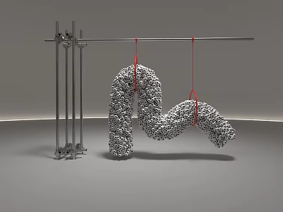 Ornamental Sculpture Combination Featuring Metal Stand And Hanging Curved Granular Design 3d model