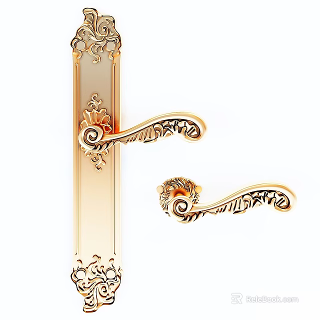 Ornate Golden Hinged Door Handle With Intricate Decorative Patterns Design 3d model 
