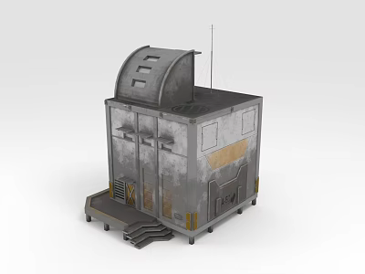 Industrial Gray Metal Building With Curved Roof Antenna Steps And Weathered Panels 3d model