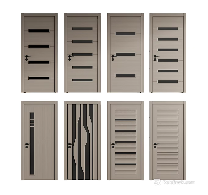 Modern Swing Doors Collection With Various Panel Patterns And Contemporary Designs 3d model 
