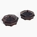 Decorative Ornament Set Of Two Octagonal Dark Wooden Boxes With Carved Lids