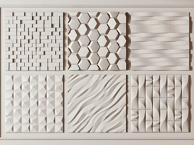 White 3D Textured Wall Decor With Geometric Patterns And Wave Designs 3d model