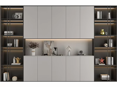 Modern Decorative Cabinet With LED Lighting Open Shelves And Decorative Items 3d model