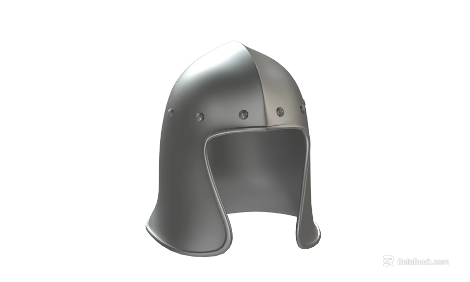 Medieval Metal Helmet With Ear Flaps And Riveted Design Features Sleek Surface 3d model 