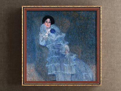Framed Portrait Painting of Woman in Blue Lace Dress with Golden Frame 3d model