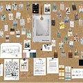 Creative Corkboard Photo Wall With Photos Drawings Notes And Color Swatches