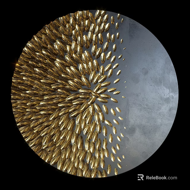 Modern Circular Wall Decor With Gold Leaf Pattern And Gray Background 3d model 