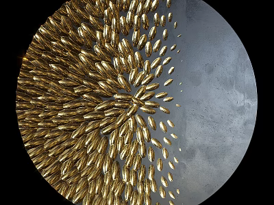 Modern Circular Wall Decor With Gold Leaf Pattern And Gray Background 3d model