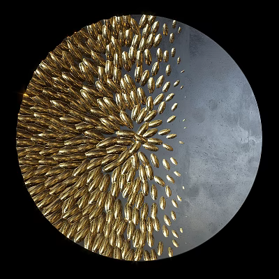 Modern Circular Wall Decor With Gold Leaf Pattern And Gray Background 3d model