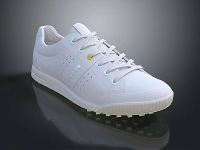 White Casual Lace Up Sneakers With Breathable Holes And Yellow Accent 3d model