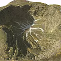 Crater Shaped Circular Rockery Stone With Textured Surface Green Vegetation And White Pathways